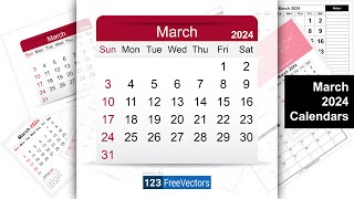 March 2024 Calendar  123FreeVectors [upl. by Wilton]