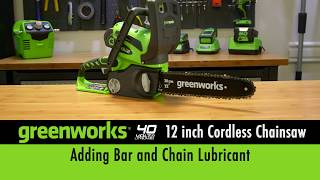 40 Volt 12 Inch Chainsaw  Adding Bar Chain Lubricant [upl. by Sivert632]