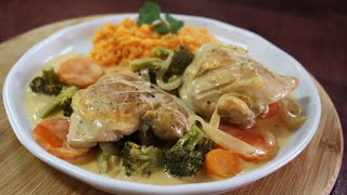 Receta de muslos de pollo con verduras super rico y fácil de hacer 😋🍗🥦🥕 [upl. by Dearman]