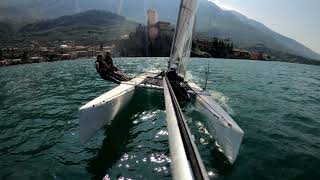 Nacra Inter 20 Campione Univela  Lake Garda 2020 4K60 GoPro 8 Catamaran sailing [upl. by Brinn252]