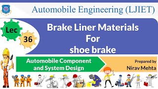 L 36 Lining Materials Braking system  Automobile Component and System Design  Automobile [upl. by Runkle187]