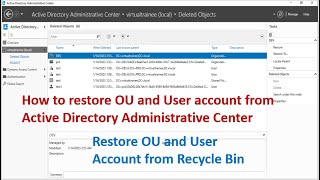 How to restore OU and user account from ADAC   How to restore deleted AD object from Recycle Bin [upl. by Sutphin]