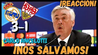 REACCIÓN DE CARLO ANCELOTTI POST REAL MADRID 31 STUTTGART UEFA CHAMPIONS LEAGUE [upl. by Indnahc215]