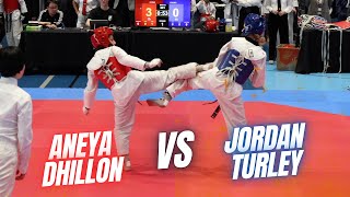 Taekwondo 2024 Korean Consul General Cup  Aneya Dhillon vs Jordan Turley [upl. by Nnylarac]