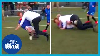 Scott Morrison does a Boris Johnson tackles child to ground in football game [upl. by Myrt]