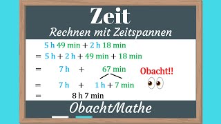 Zeit Rechnen mit Zeitspannen plus minus  ganz einfach erklärt  ObachtMathe [upl. by Sualkin]