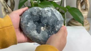 Natural Heart Shaped Sky Blue Celestite Geode Specimen 10 0113 [upl. by Analle914]