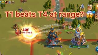 T1 VS T4 AT RANGE SHOCK RESULTS Rise of kingdoms Engineering meta [upl. by Mahau101]