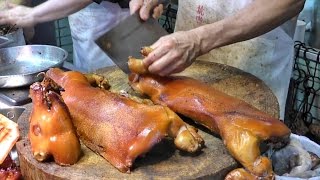 Hong Kong Street Food Chopping Piglets Ducks Pigeons Chickens in Sham Shui Po [upl. by Casar]