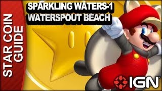 New Super Mario Bros U 3 Star Coin Walkthrough  Sparkling Waters1 Waterspout Beach [upl. by Islaen]