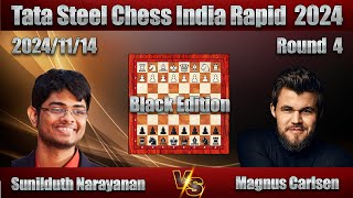 Sunilduth Narayanan Vs Magnus Carlsen  Tata Steel Chess India 2024  4 Round 20241114  chess [upl. by Sension]