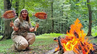 Grilled Fish 🐟 New Recipe  Cooking Grilled FISH On a Fire In The Forest [upl. by Eiznek]