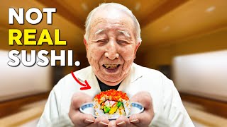 90 yr old Sushi Chef tries American Sushi for the First Time [upl. by Aldredge]