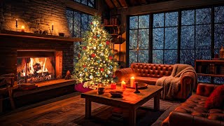 Wooden cabin winter wonderland  Heavy snowfall fireplace sounds for sleeping  Christmas coming [upl. by Neroled258]