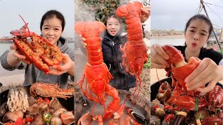 Today the female fishermen eat lobster crab conch octopus and king crabseafoodboil yummy [upl. by Iraam]