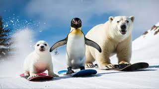 Pup Seal Polar Bear amp Penguins Snowboard Race [upl. by Ahsirtal]