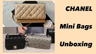 🖤CHANEL🖤 샤넬 미니백 3종 언박싱  베이지 WOC 샤넬 쁘띠삭 샤넬 클래식폰홀더  쁘띠삭 vs 뉴미니 비교  사이즈 비교 [upl. by Marduk]