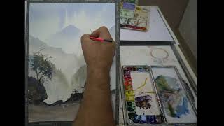 Easy watercolour landscape painting 15 10 2024 [upl. by Kella354]