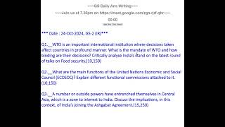 24Oct2024  GS2  WTO ECOSOC Central Asia [upl. by Nalhsa453]