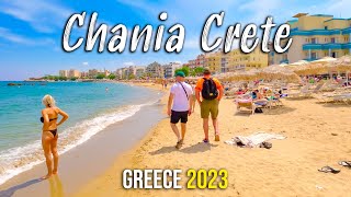 Chania Crete walking from Nea Chora Beach to Old Town Of Hania 4k Kreta Greece 2023 [upl. by Ilarrold614]