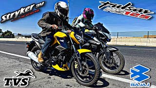 TVS Stryker 125 vs Pulsar NS 125Carrera¡La Bajo De Su Nube😳😱🤯 [upl. by Crispas]