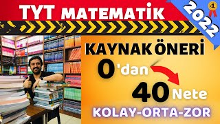 0dan 40 Nete TYT MATEMATİK KAYNAK Önerisi KolayOrtaZor  2022 YKS [upl. by Nosidda]