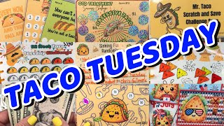 TACO TUESDAY SAVINGS CHALLENGES Randomizer Taco scratch off games cash envelope stuffing [upl. by Hachman870]