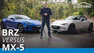 2023 Subaru BRZ vs Mazda MX5Miata  Which lightweight sports car is best [upl. by Gwennie]