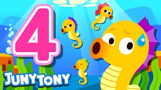 Learn Number Four  Four Sea Friends  Number Songs for Kids  Counting Numbers  JunyTony [upl. by Sukramed]