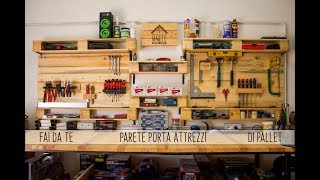 🏚 FAI DA TE 🛠 PARETE PORTA ATTREZZI DI PALLET 💡 [upl. by Ielerol]