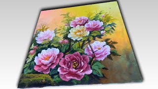 How to draw Peony flowers extremely simple  acrylic peony painting [upl. by Tevis972]