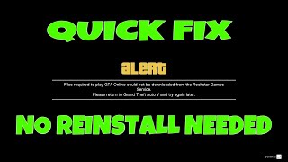 QUICK FIX GTA 5 Online Files required to play GTA Online could not be download No Reinstall needed [upl. by Creigh]