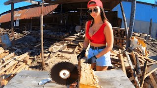 Pretty Girls and Powerful Machines Firewood Cutting Machine [upl. by Naasar]