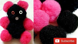 How To Make Pom Pom Teddy Bear With Wool or Woolen Teddy Bear Making [upl. by Emeline]