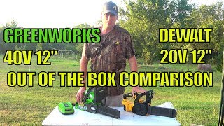 Greenworks 12Inch 40V Cordless Chainsaw unboxing and Dewalt 20V 12inch chainsaw comparison [upl. by Agnes]