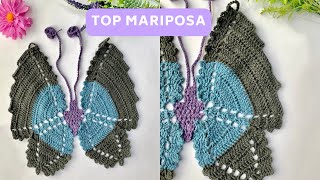 🦋TOP Mariposa tejido a crochettodas las tallas 🧶 Paso a pasoTOP Butterfly crochetedall sizes [upl. by Attey]