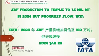 SAF production to triple to 15 mil mt in 2024 but progress slow IATA SAF产量将增加两倍至 150 万吨，但进展缓慢 [upl. by Aldin]