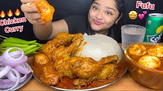 NIGERIAN DISH FUFU WITH SPICY CHICKEN CURRY 🔥 AND SPICY EGG CURRYSPICY CHILLIES EATINGEATING SHOW [upl. by Gonyea983]