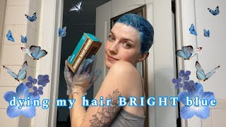 bleaching  dying my hair BRIGHT blue with gooddyeyoung narwhal 🐳 at home DIY alt hair makeover [upl. by Norwood]