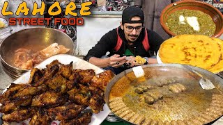 ULTIMATE PAKISTANI STREET FOOD TOUR IN LAHORE  NASIR BONG PAYE SAAG OR MAKKI KI ROTI BBQ [upl. by Kieffer125]