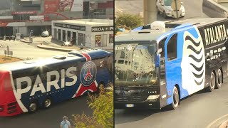 FootballChampions League PSG Atalanta team buses arrive at stadium  AFP [upl. by Enitsuj]