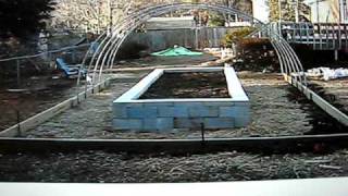 Raised bed garden using cinder blocks and hoop house VIDEO FOUR OF FIVE [upl. by Lyssa]