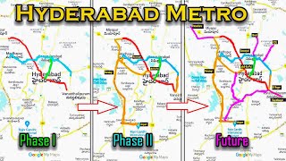 Hyderabad Metro Present amp Future Route Map  హైదరాబాద్ మెట్రో రూట్ మ్యాప్ [upl. by Olvan489]