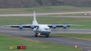 CAVOK AIR ANTONOV AN12BP URCBG ARRIVING AT BIRMINGHAM AIRPORT 031124 [upl. by Octavian]