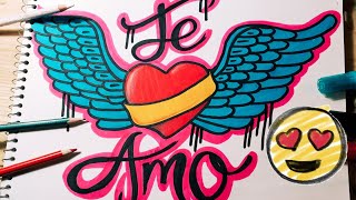 COMO DIBUJAR UN CORAZON Y LETRAS TE AMO  SPEED DRAWING [upl. by Meggy]