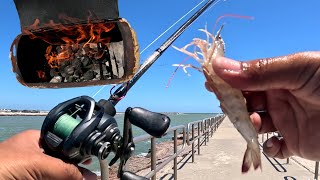 Jetty fishing for food to Cook on the BEACH Catch and Cook Corpus Christi TX [upl. by Valerian]