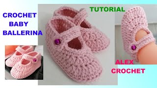 CROCHET BABY SHOES BALLERINA from 0 to 6 months EASY BEGINNERS TUTORIAL ALEX [upl. by Arrej]