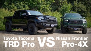 2023 Nissan Frontier Pro4X vs Toyota Tacoma TRD Pro  Walkaround and Review [upl. by Strohbehn]