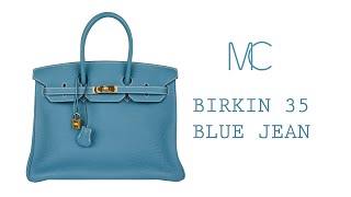 Hermes Birkin 35 Bag Iconic Rare Blue Jean Togo Gold Hardware • MIGHTYCHIC • [upl. by Ikoek292]