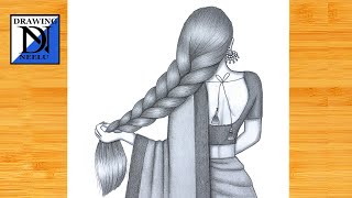 How to draw Girl backside Braided Hairstyle  Pencil sketch for beginner  Hairstyle drawing [upl. by Enale10]